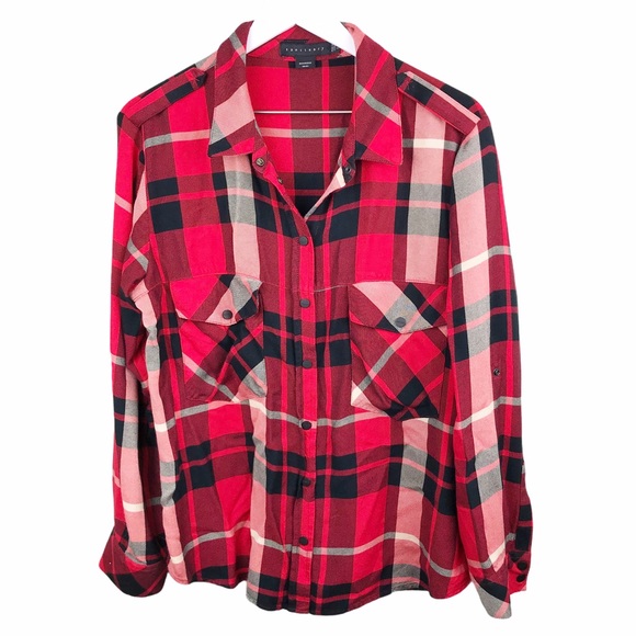 Sanctuary Tops - Sanctuary Boyfriend Shirt Red Plaid Button Down